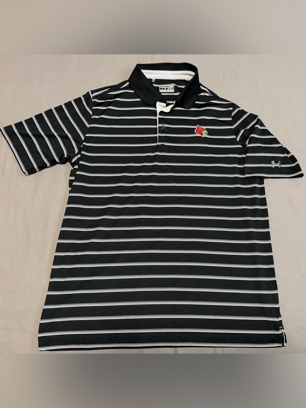 Under Armour Louisville Cardinals Polo Shirt Black Striped Heat Gear Loose Large